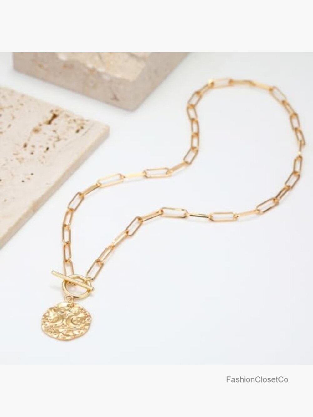 Chunky Gold Plated Paperclip Chain Heart Pendant Necklace 18K - Picture 6 of 7